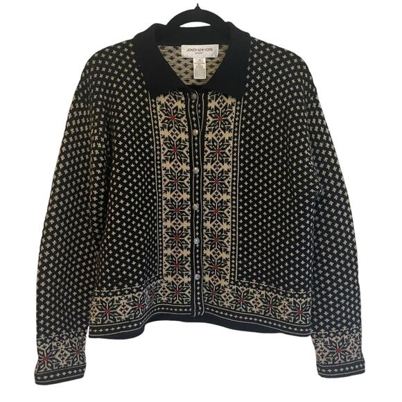 Jones New York Sport Wool‎ Arctic Pattern Button Cardigan Size Medium - Picture 1 of 7